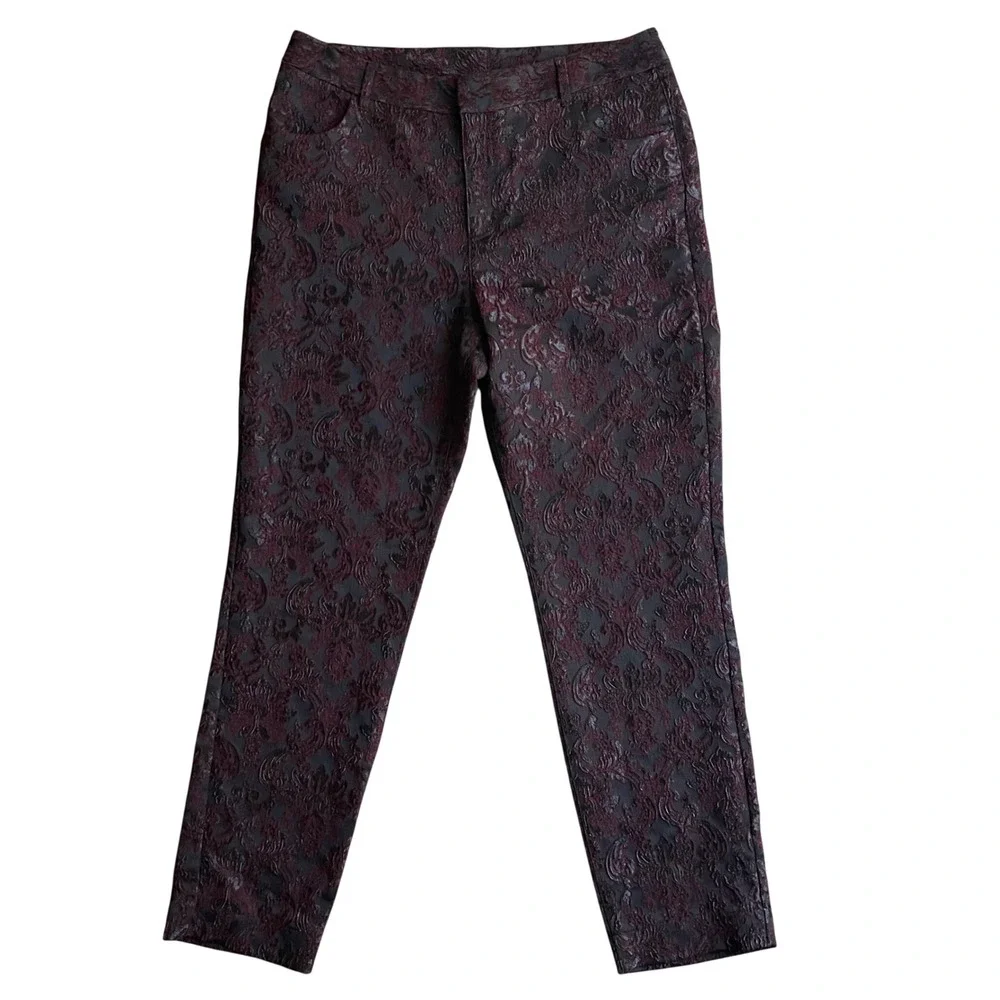 Soft Surroundings Brocade Pants Womens 8 Burgundy Damask Jacquard Goth Victorian